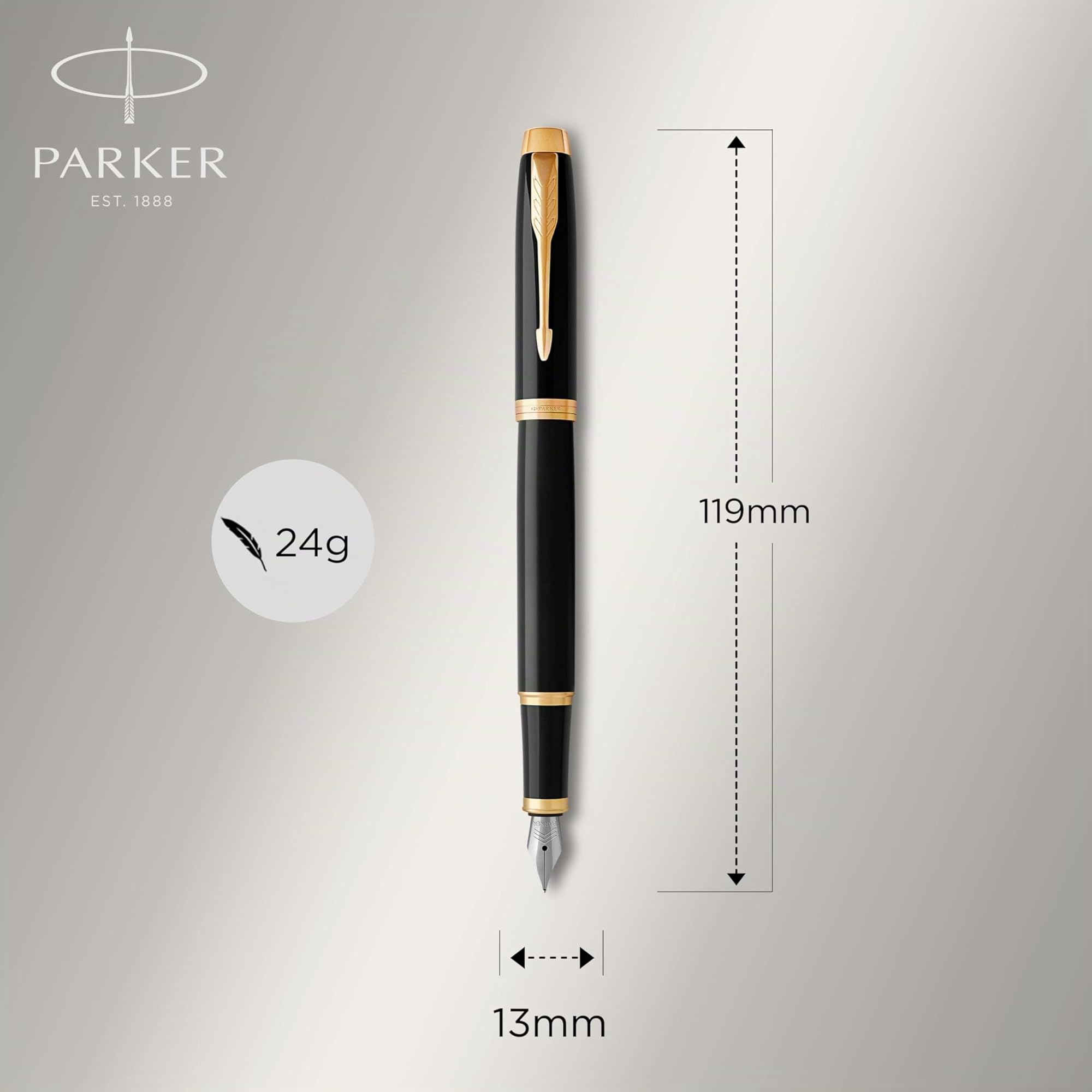 Parker IM stylo plume | laque noire avec attributs or | pointe fine | coffret cadeau