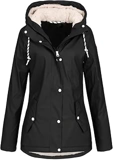 Fleece Jacket Women Windproof Zipper Hooded Jacket With Pockets Lightweight Fleece Lined Thicked Ladies Overcoat Hiking Cycling Windbreaker Jacket Work Teddy Coat Pockets