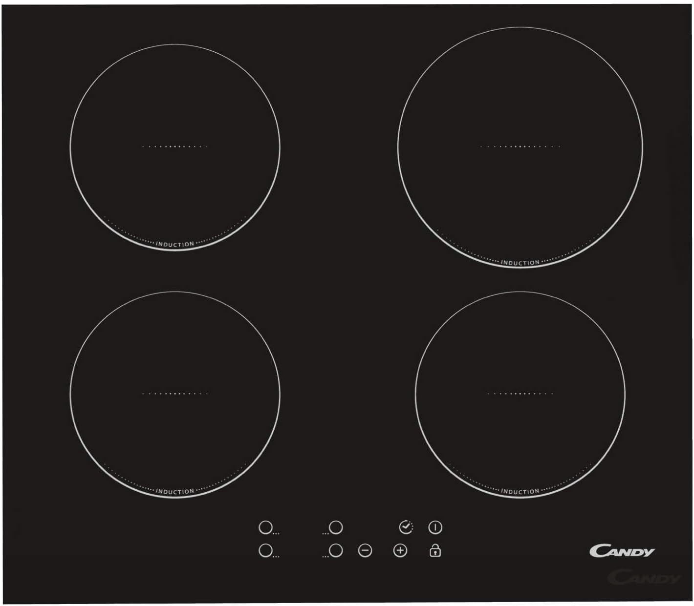 CANDY 59 cm Built-In Black Induction Hob, 4 Zones, 2990W, Touch Control, Low Absorption, Safety Lock