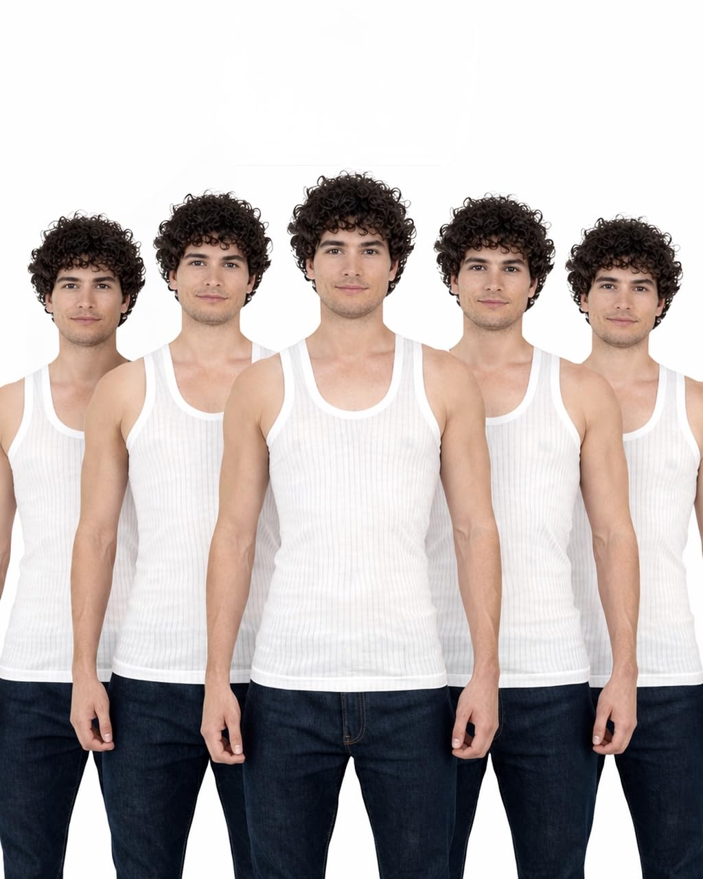 Men's Striped Vest Baniyan, White, Pack of 5-picture-36
