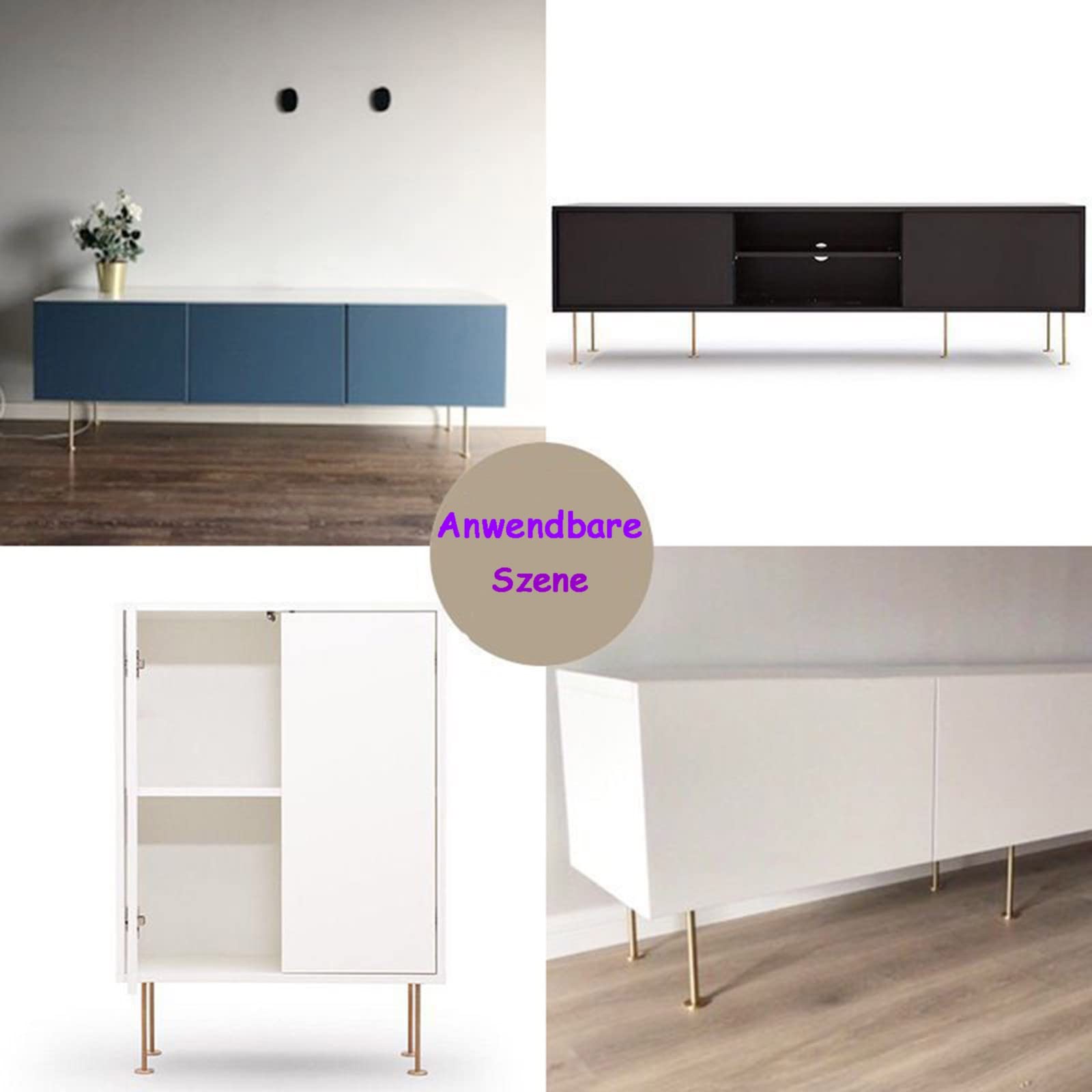Juego de 4 patas de latón ajustables para muebles de armario, mesa de café, soporte de TV, gabinete de baño, sofá, silla, acabado dorado, 110 mm, kit de accesorios para mejorar el hogar