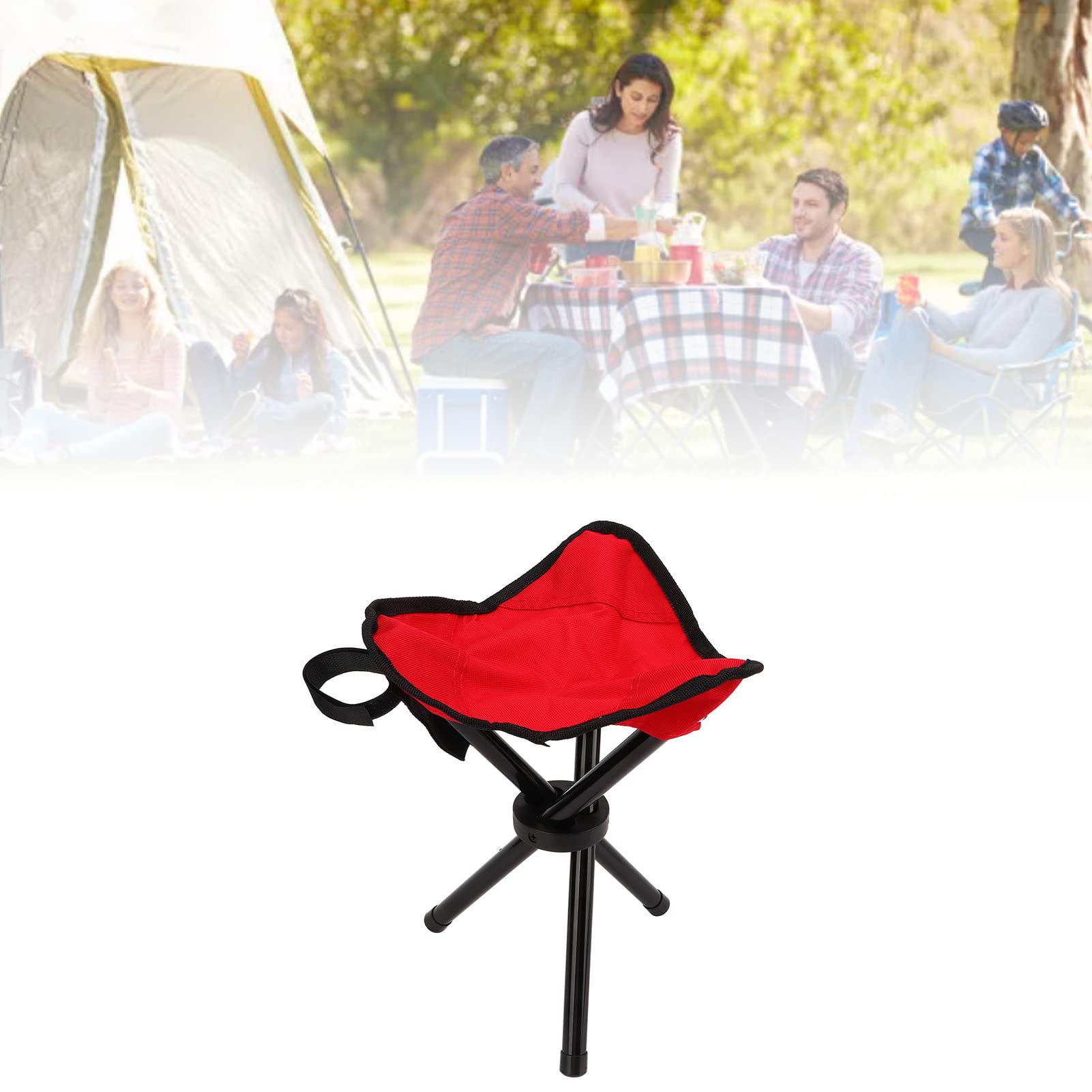 Campinghocker, 600D tragbarer, zusammenklappbarer, leichter Dreibeinhocker, strapazierfähiger Dreibeinsitz für Erwachsene für Rucksackreisen, Wandern, Jagen, Angeln, Reisen, Gehen, Garten(Rot) Sport & Freizeit