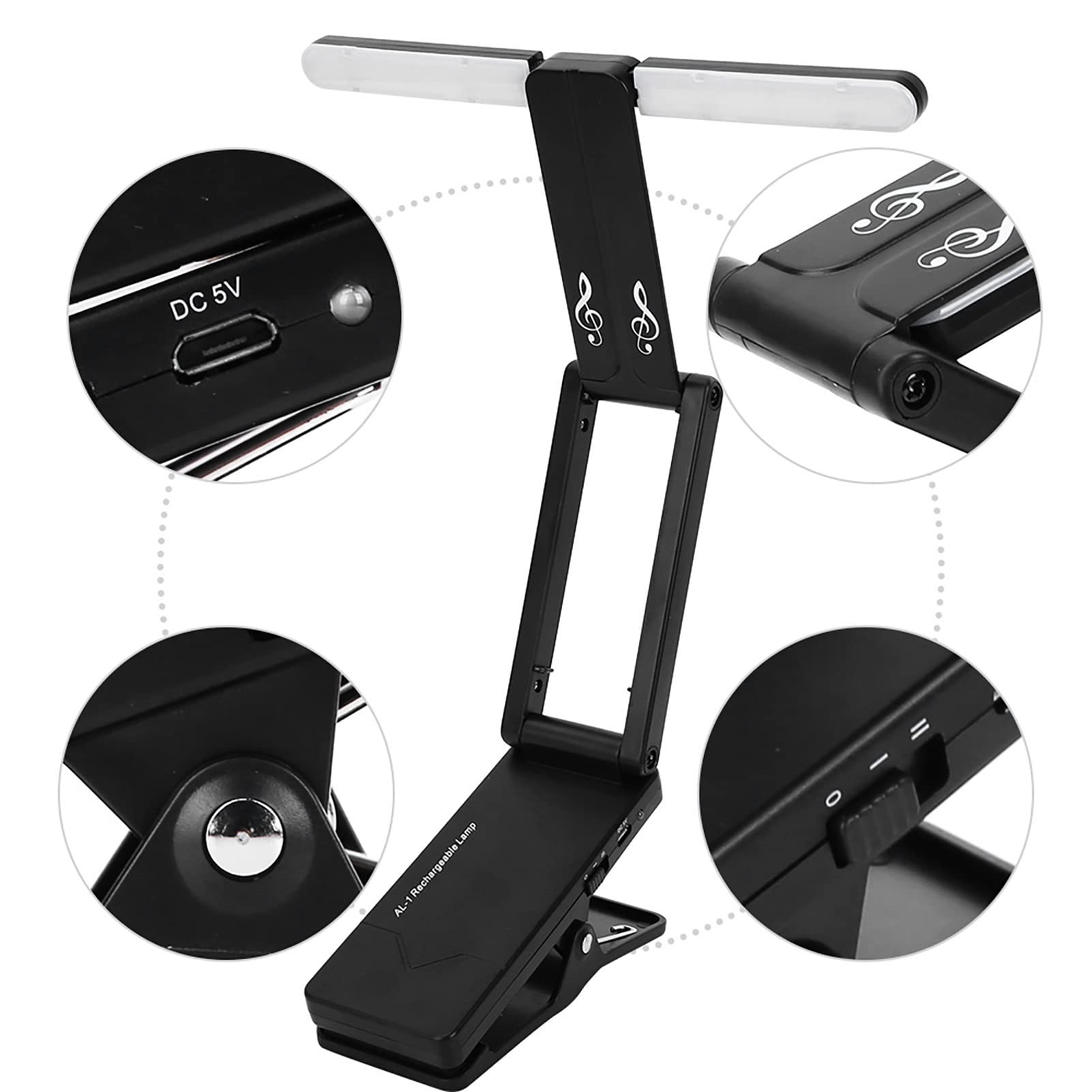Lampada da Leggio Ricaricabile con Braccio 2 modalità di luminosità Lampada da Tavolo a LED con Durata della Batteria 6H per la Lettura di Spartiti da Libro Portatile