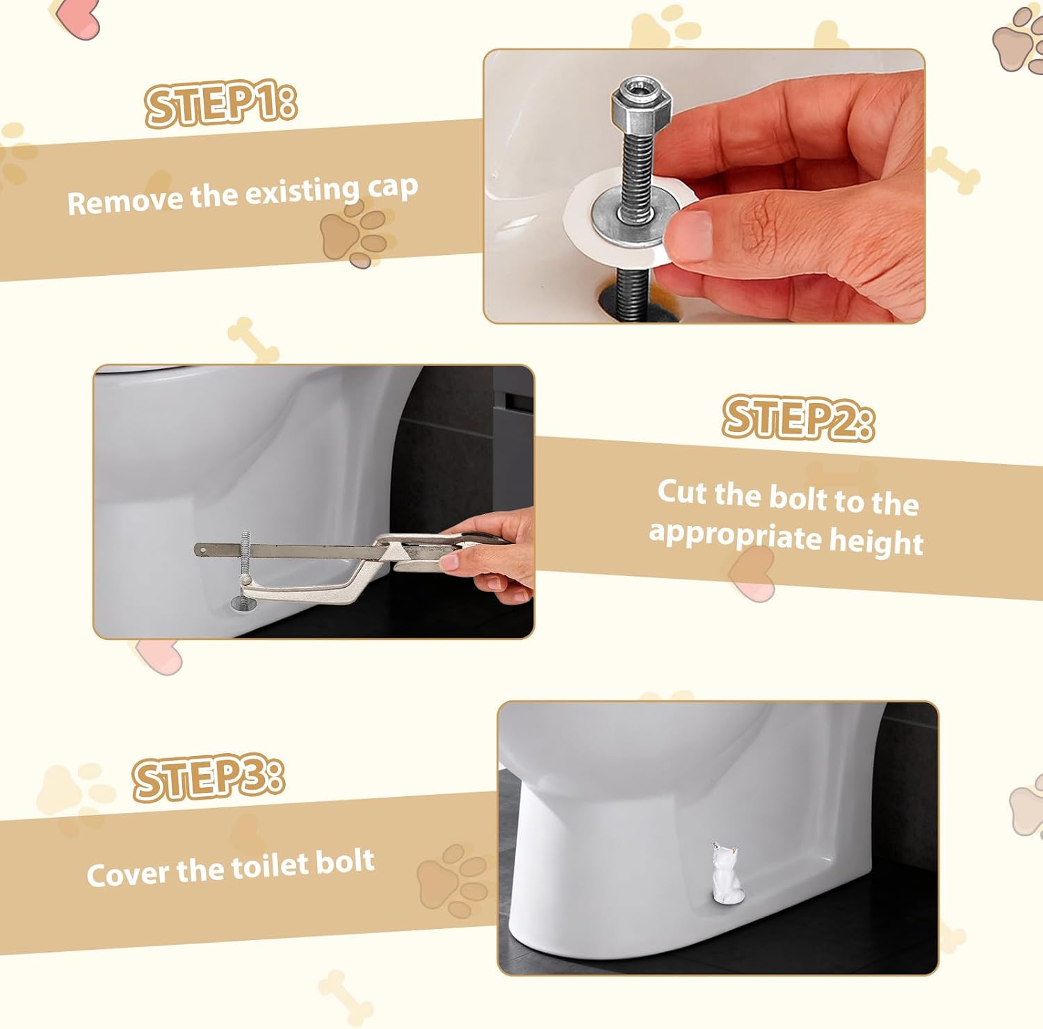 Cat Toilet Bolt Covers Toilet Bolt Caps Decorative 2 Pack Decorative Toilet-Bolt Covers Ceramic Toilet-Bolt Cover Easy Installation White image 3