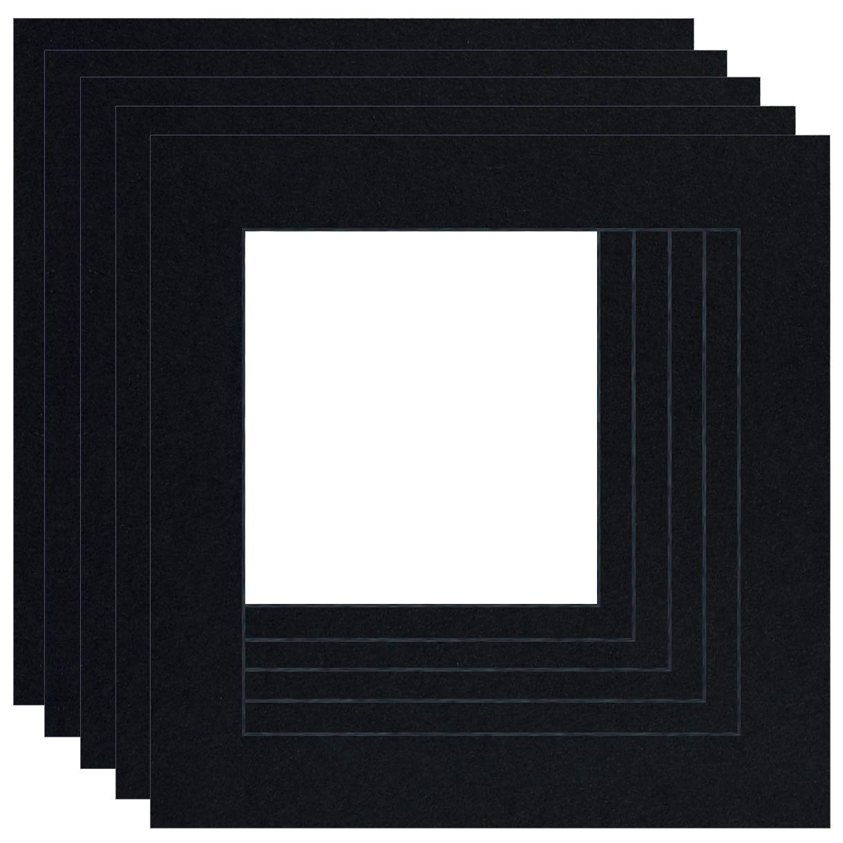 Cape Picture Framing Mounts, Pack of 5, 10 x 10 to fit 8 x 8, Black (black-core)