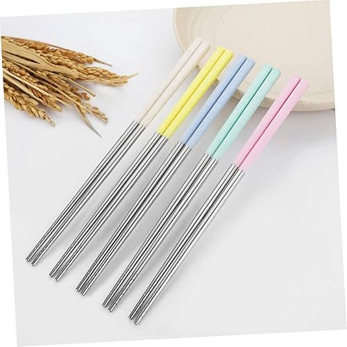 Miniatura 9 de DOITOOL 5 pares de palillos de acero inoxidable a granel para acampar, cubiertos de acero inoxidable, palillos de color caramelo, palillos