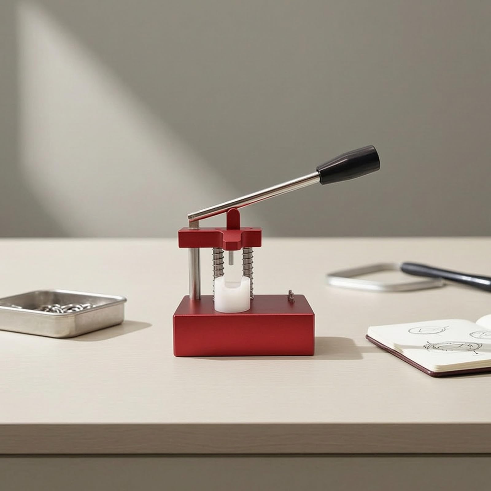 Milageto Dispositivo de Reparación de Relojes Herramienta Manual para Extraer y Colocar Tubos y Pasadores con Base Metálica Estable y Palanca de Acero