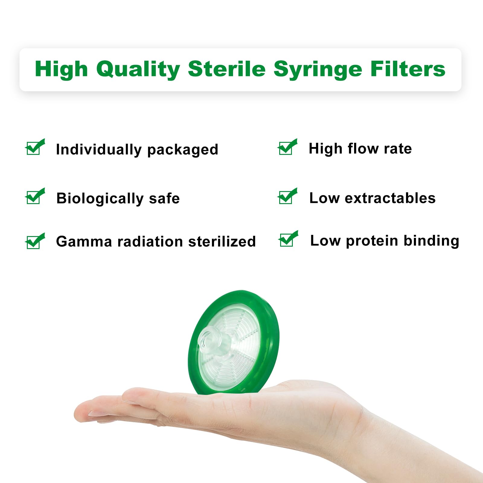 100 filtri siringhe PES, filtro siringhe idrofobo, filtro siringa 0,22 μm, filtro siringa da laboratorio, sterili, filtri a siringa, 0,22 μm, diametro 13 mm, Female Lure Lock+Male Lure Slip