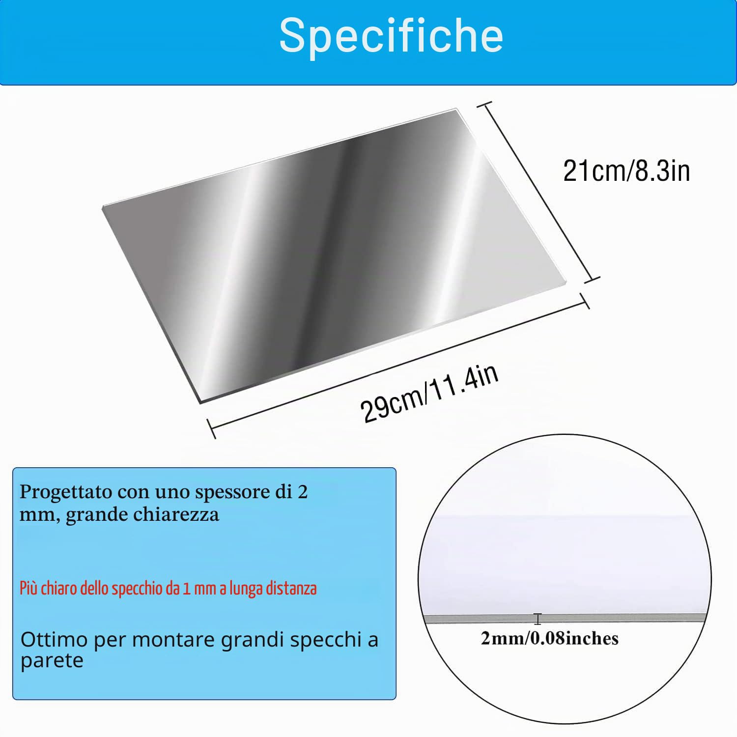 TSKDKIT 4 Pezzi Specchio Adesivo da Parete 29 X 21cm Non in Vetro per Armadio, Muro - Acrilico Adesivo per Decorazioni Murali Casa