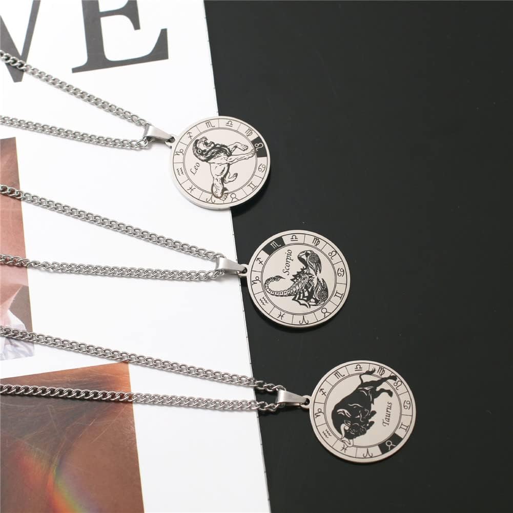 12 Constellation Necklace Stainless Steel Coin Disc Zodiac Horoscope Pendant Necklace for Women Men Personalized Jewelry - Image 6