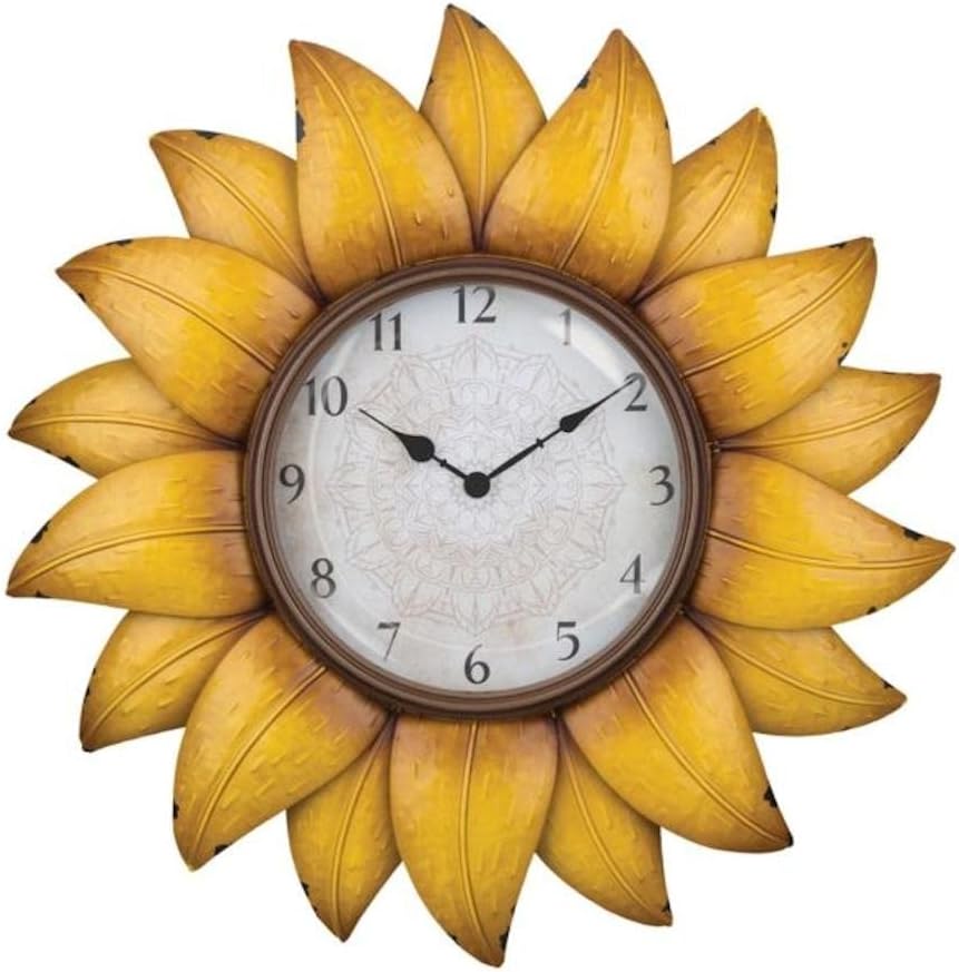 Regal Art & Gift Sunflower Wall Clock for Indoor and Outdoor Use | Decorative Metal and Acrylic Wall-Mounted Clock with Electrical Movement for Garden, Patio, Porch, or Kitchen | 24.25 Inch Sunflower