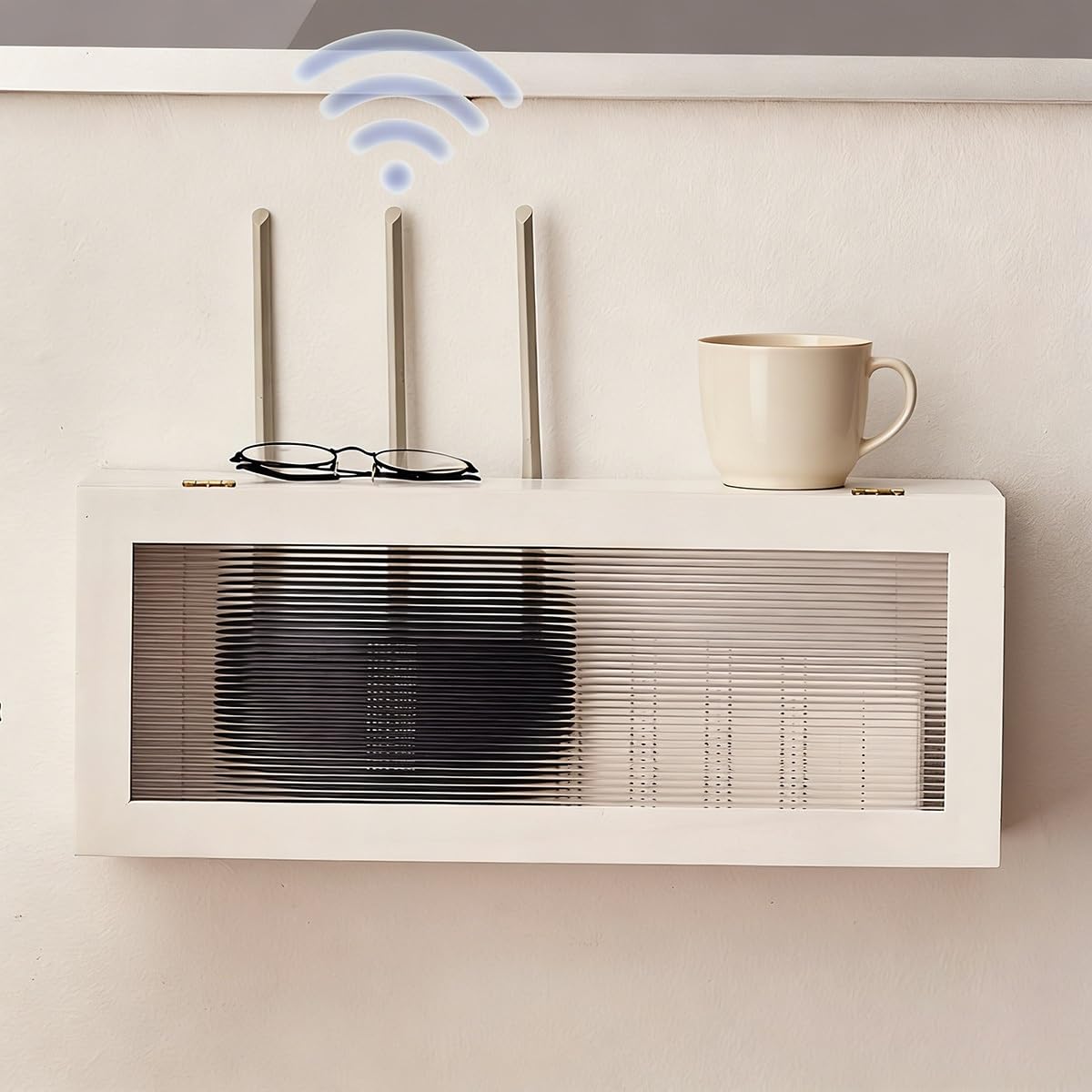 Organisateur de routeur Mural, Bois de Paulownia Cache WiFi Routeur sans Bloquer Signal, Support Mural WiFi avec Gestion de Câbles pour Salon Bureau(B)