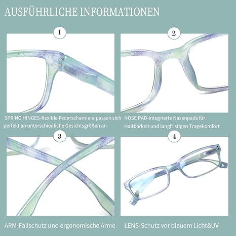 6 Pack Reading Glasses Men Women Blue Light Filter Glasses Spring Hinge Computer Glasses Black Reading Glasses (6 Colour Mix 2.00 x)