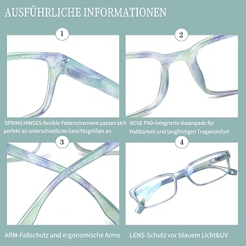 6 Pack Reading Glasses Men Women Blue Light Filter Glasses Spring Hinge Computer Glasses Black Reading Glasses (6 Colour Mix 2.00 x)