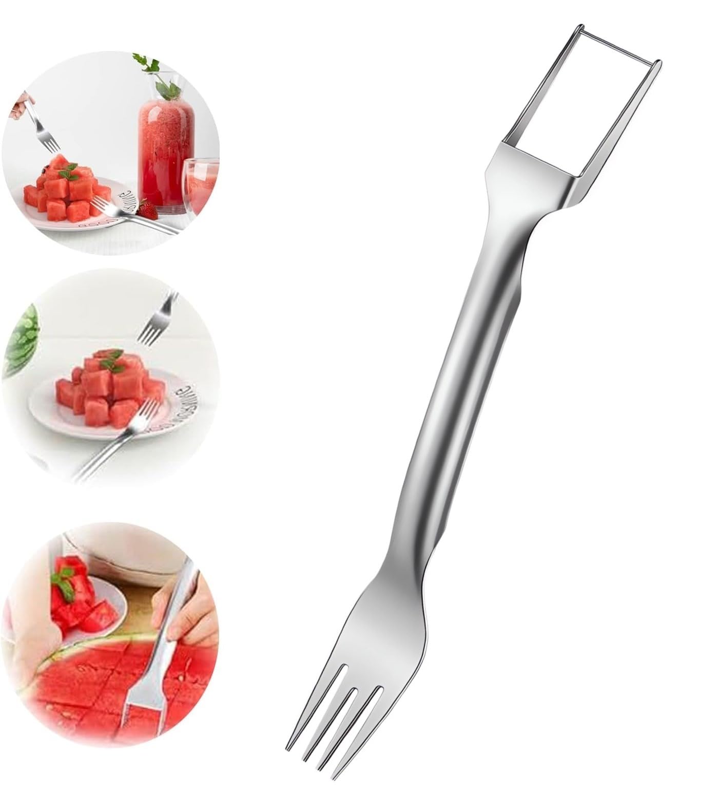 Coupe Pastèque 2 en 1 Acier Inoxydable Fourchette à Fruits Outil de Coupe Melon