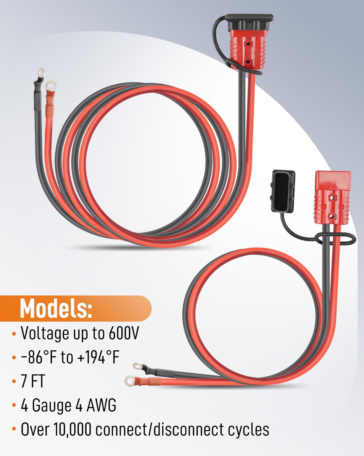 Quick Disconnect Winch Power Cable 4 Gauge 4 AWG Copper Wiring Heavy Duty Quick Disconnect Cables 7 FT