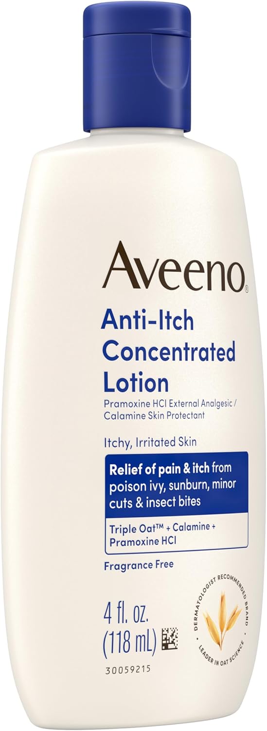 Aveeno Anti-Itch Concentrated Lotion with Calamine, Pramoxine HCl, & Triple Oat Complex, Skin Protectant, Fast-Acting Itch Relief from Poison Ivy, Insect Bites, & Minor Burns, 4 fl. oz - Image 4
