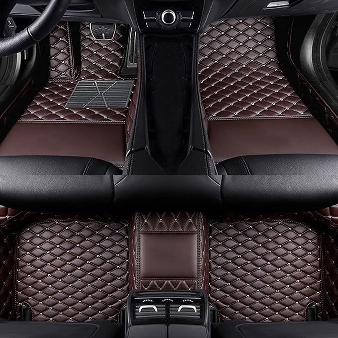 Custom Car Floor Mats Customizable 98% Car Model PU Leather All Weather Waterproof Non-Slip Diamond Full Covered Protection Advanced Performance Liners,Personalized Text and Image,Coffee