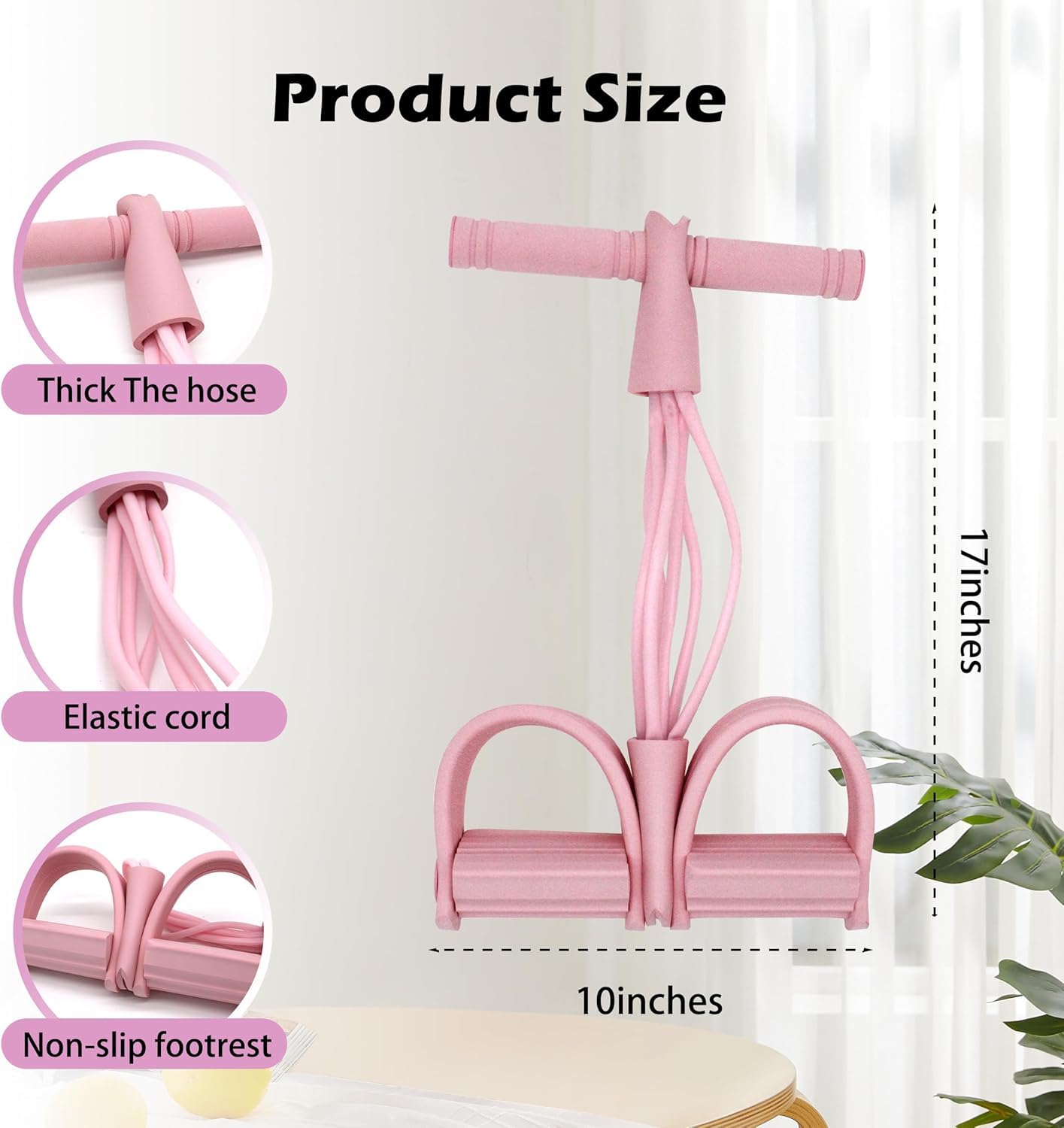 Pedal Resistance Bands with Handles, Upgrade 6-Tubes Multi-Function Tension Training Pedal, Natural Rubber Foot Pedal Resistance Bands, Multifunction Fitness Bands for Abdomen, Waist, Arm, Leg （Pink） — view 7