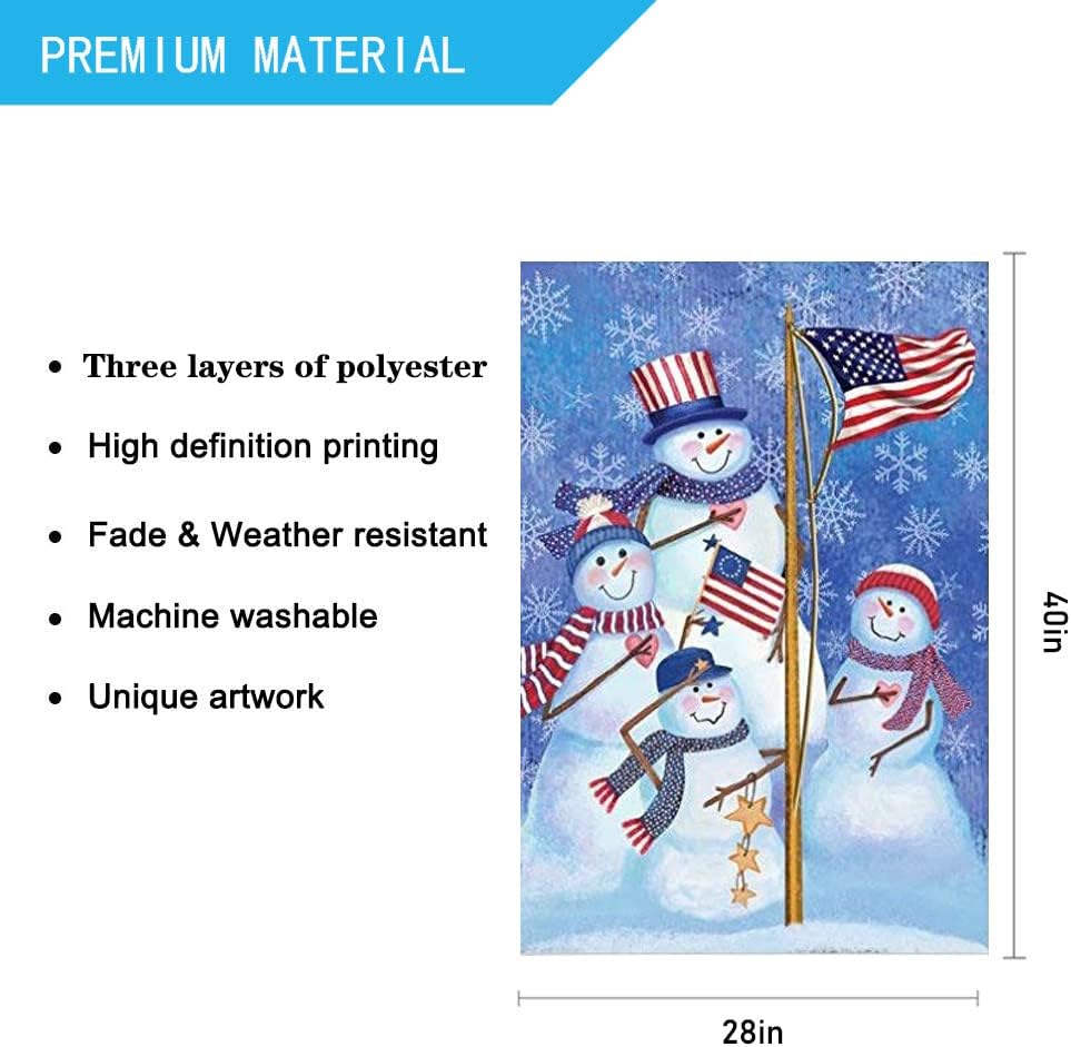 Christmas Snowman Family House Flag 28 x 40 Inch Winter Snowflakes Large Flag Decorative Double Sided Flag for Winter Xmas Holiday Farmhouse Yard Outdoor Decoration - Image 2