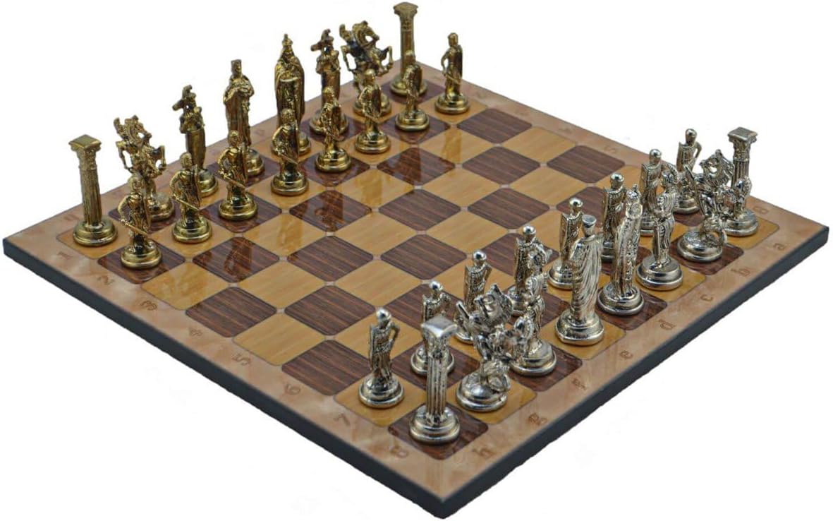 Metal Chess Set for Adults Royal British Army,Handmade Pieces and Different Design Wooden Chess Board King 3.35 inc (Rustic)