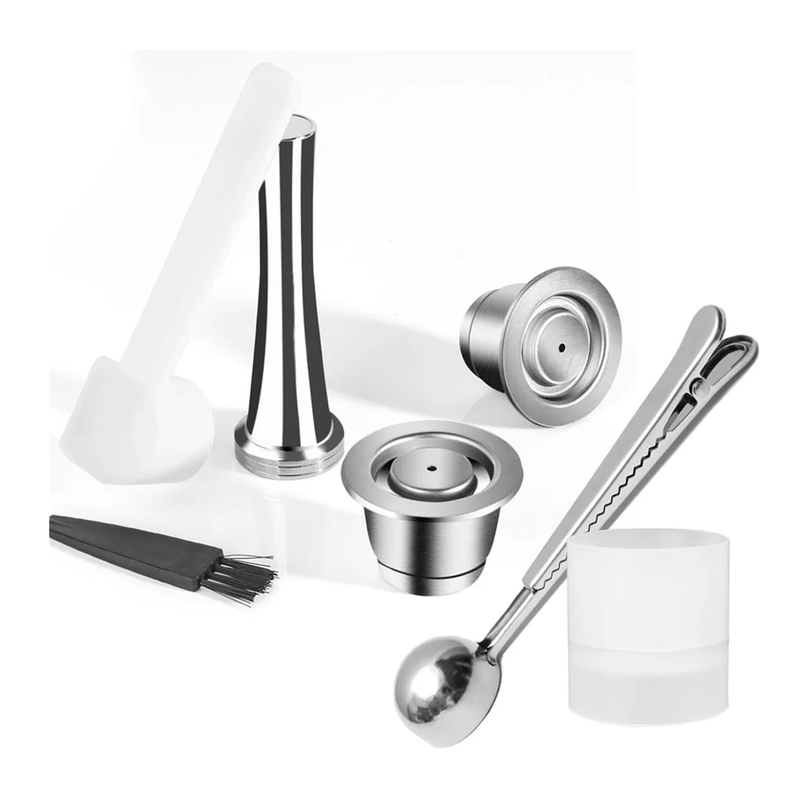 Cápsulas De Café Reutilizables Compatibles Con Nespresso, Tazas De Café Espresso Crema, Cápsulas De Café Rellenables De Acero Inoxidable, Filtros Con Anillo Dosificador Y Prensador.(2 pod t ds)