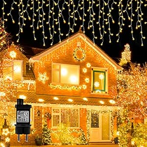 Kerstverlichting voor buiten, 10 m, 400 leds, ijsregen, kerstversiering met IP44 waterdicht en 8 modi, lichtgordijn voor buiten, warm wit