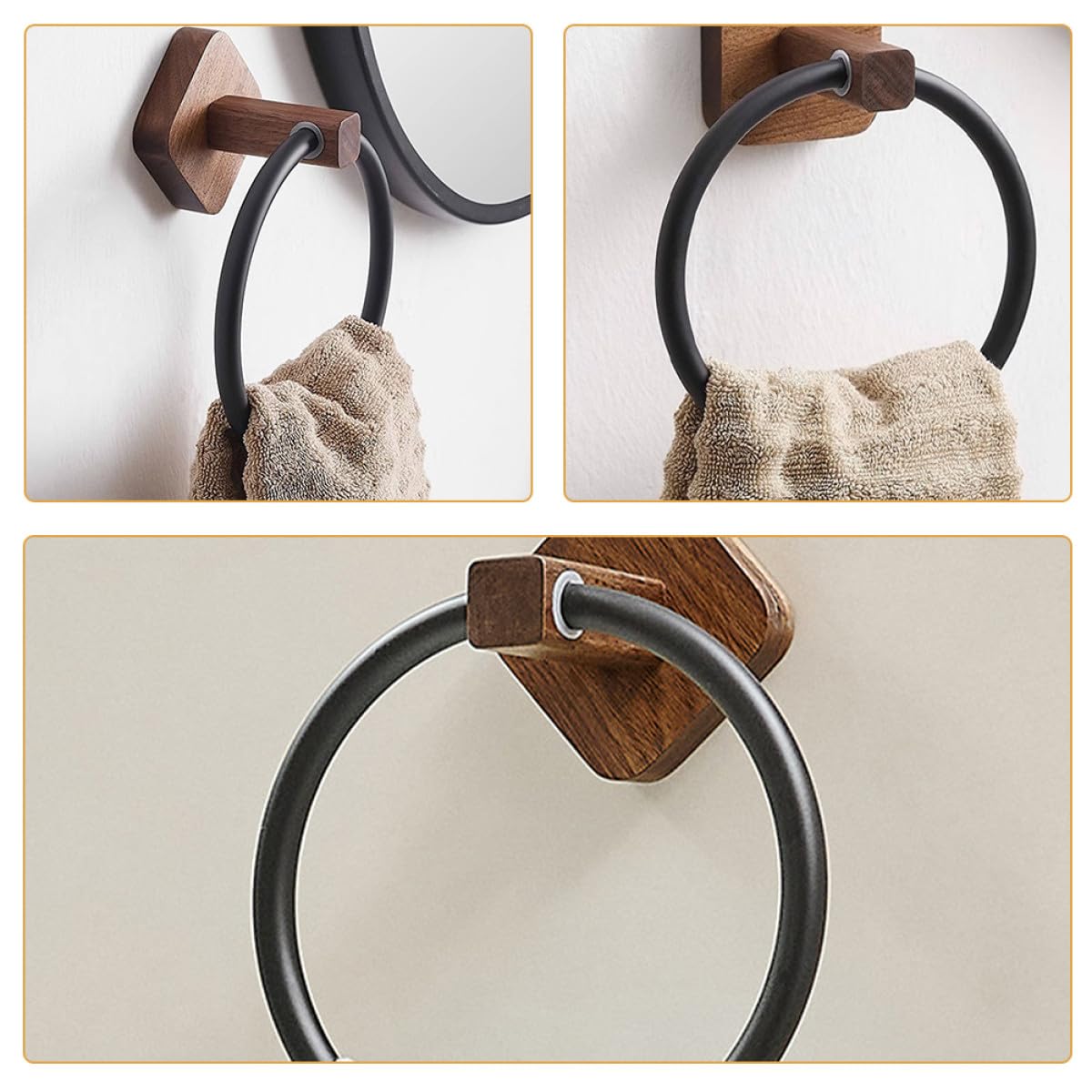 Didiseaon Toallero de Aro para Baño Soporte para Toallas de Mano sin Taladro Estilo Rústico en Madera de Nogal Diseño Seguro Esquinas Redondeadas Adecuado para Baño y Cocina