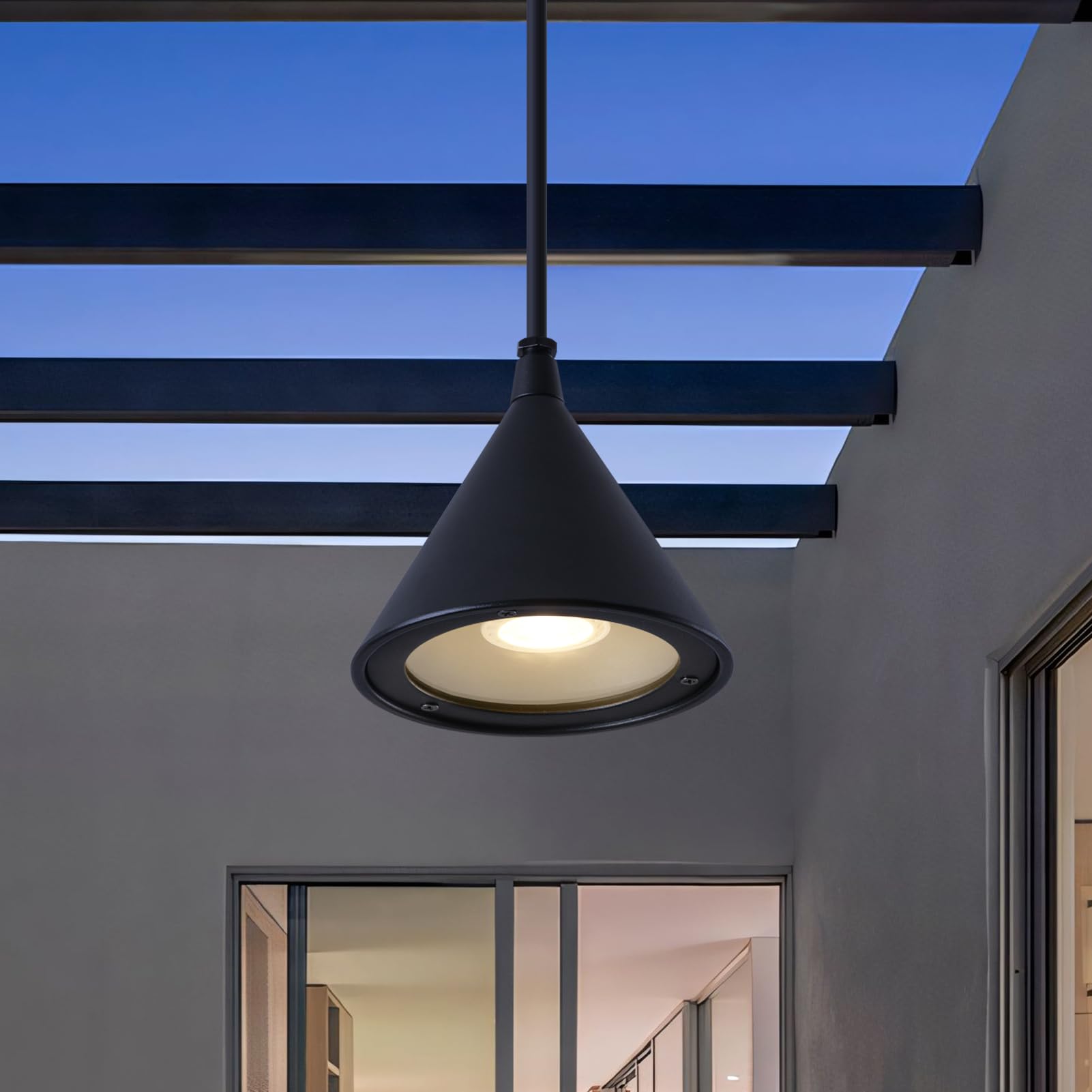 DAWALIGHT Suspension Luminaire GU10 IP44 Étanche Lustre Plafonnier LED 5W Blanc chaud Lampe Suspendue Extérieure pour Salon Chambre Cuisine Restaurant Bar Couloir, Aluminium, Noir