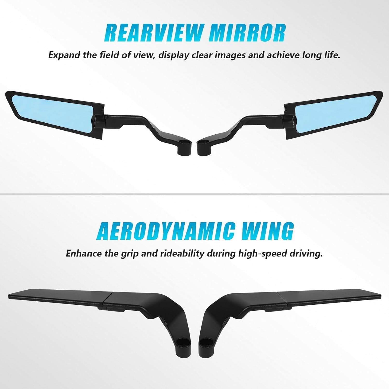 Motorcycle Rear View Mirror Adjustable 360° Rotating Stealth Wind Wing Side Mirrors Compatible with Kawasaki Z650 Z900 Z1000 KTM Duke 390 790 1290 Yamaha MT07 MT09 MT10 Street Bike Mirrors