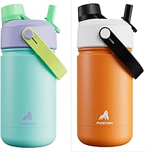 POWCAN 2 Pack 12 oz Kids Insulated Water Bottle for School: Leakproof, 2-in-1 Straw Spout Lid, BPA-Free, Keep Cold 24 Hrs, Stainless Steel Cup for Sports, Travel, Gift (Sea Princess & Sunny Puppy)