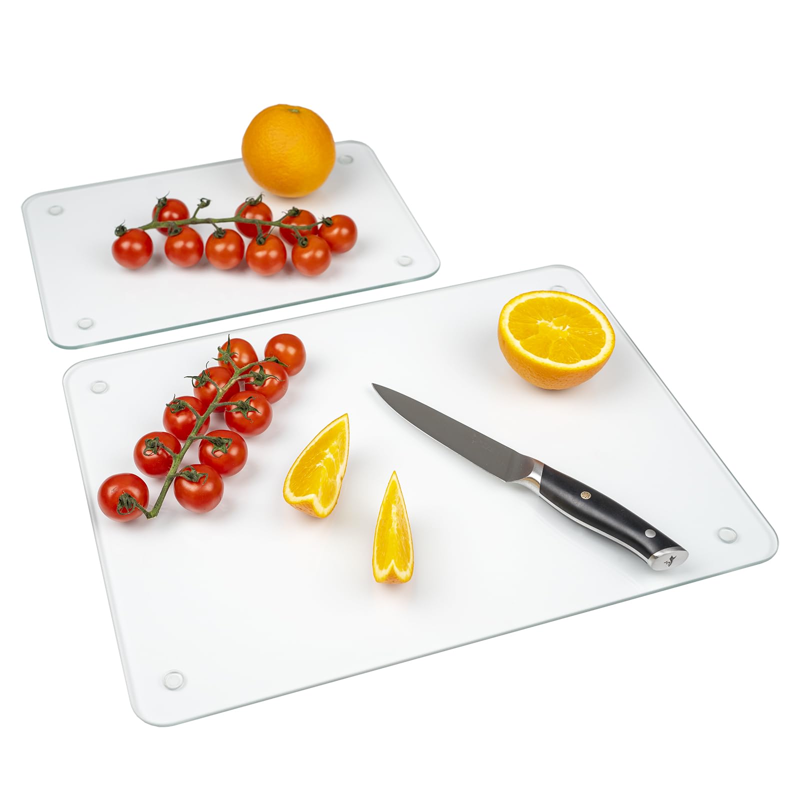 Tempered Glass Cutting Board for Kitchen, Clear Glass Cutting Board with Rubber Feet and Rounded Corners, Dishwasher Safe, Easy to Clean, Heat and