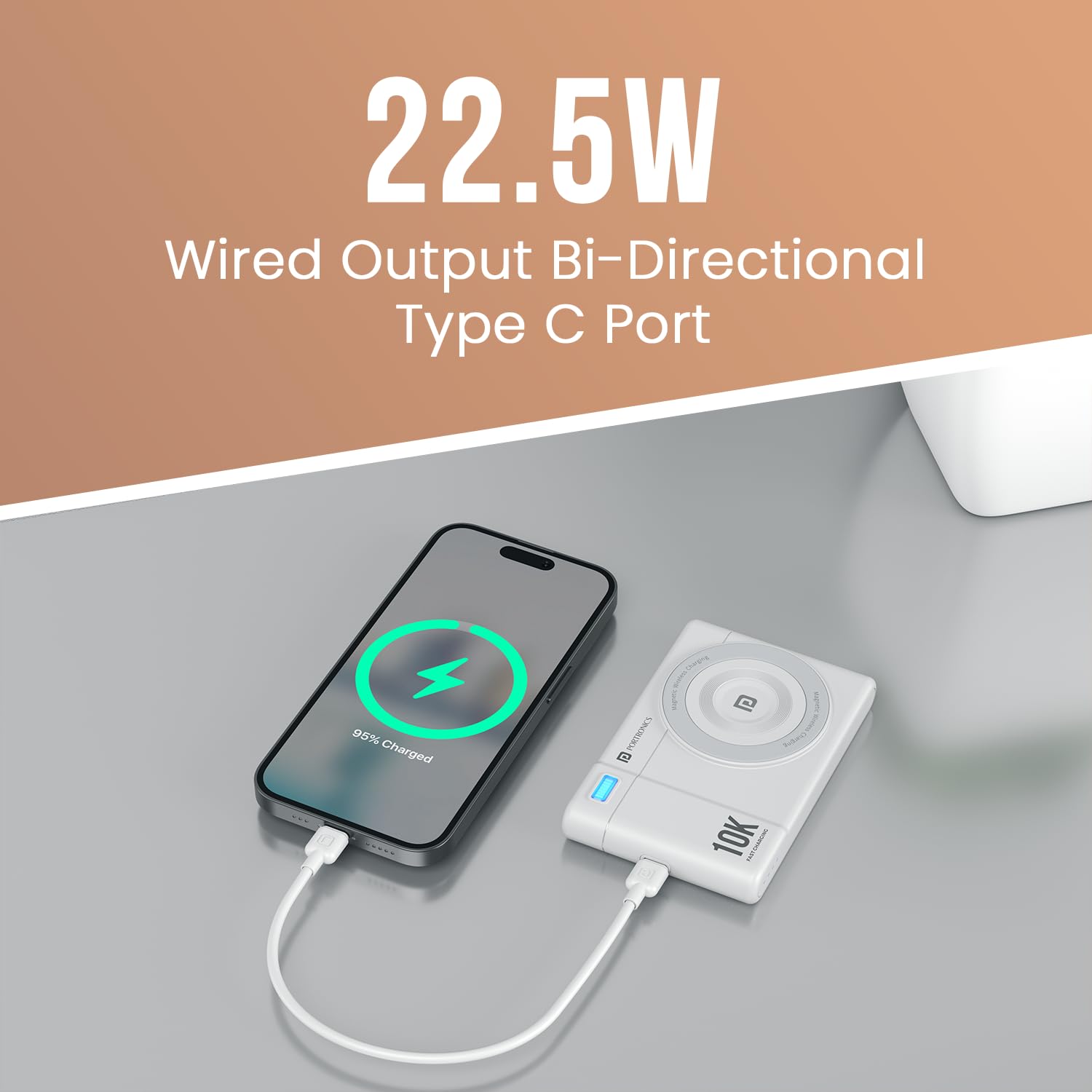 Portronics PowerShutter Air 10K 10000mAh 15W Wireless Magnetic Fast Charging Powerbank, In Built Type Cable,22.5W Type C PD Output,Light Weight,Compatible with iPhone 12 Above,Other Qi Enabled Devices — Amazon image 7