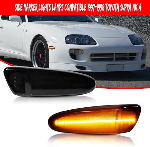 Miniatura 2 de Lámpara LED ámbar de lente ahumada compatible con Toyota SUPRA MK.4 1997 1998 y Toyota Celica 2000-2005 Luz de marcador lateral de guardabarros de