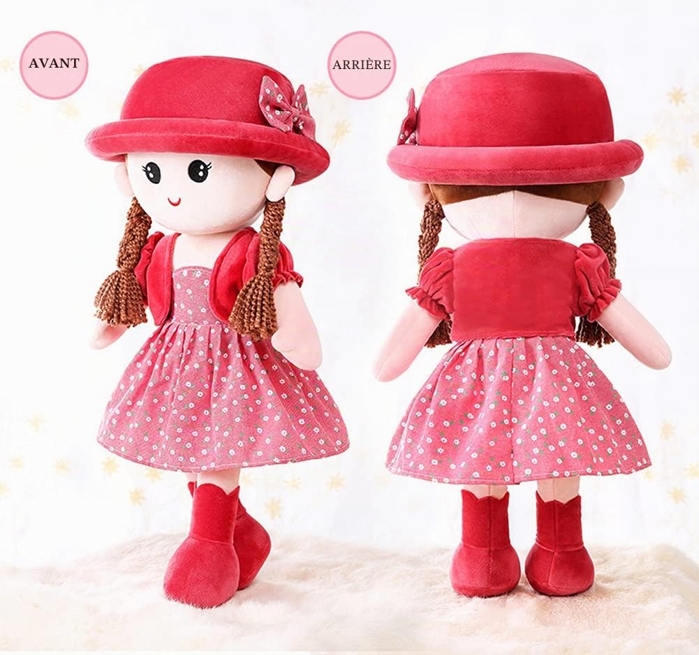 Poupée de Chiffon Fille Mignon Jouet en Peluche Bébé Douce Poupée Princesse Chapeau et Vêtements Détachables, à Partir de 0 Ans +, pour Anniversaire,de baptême,Valentin, Noël