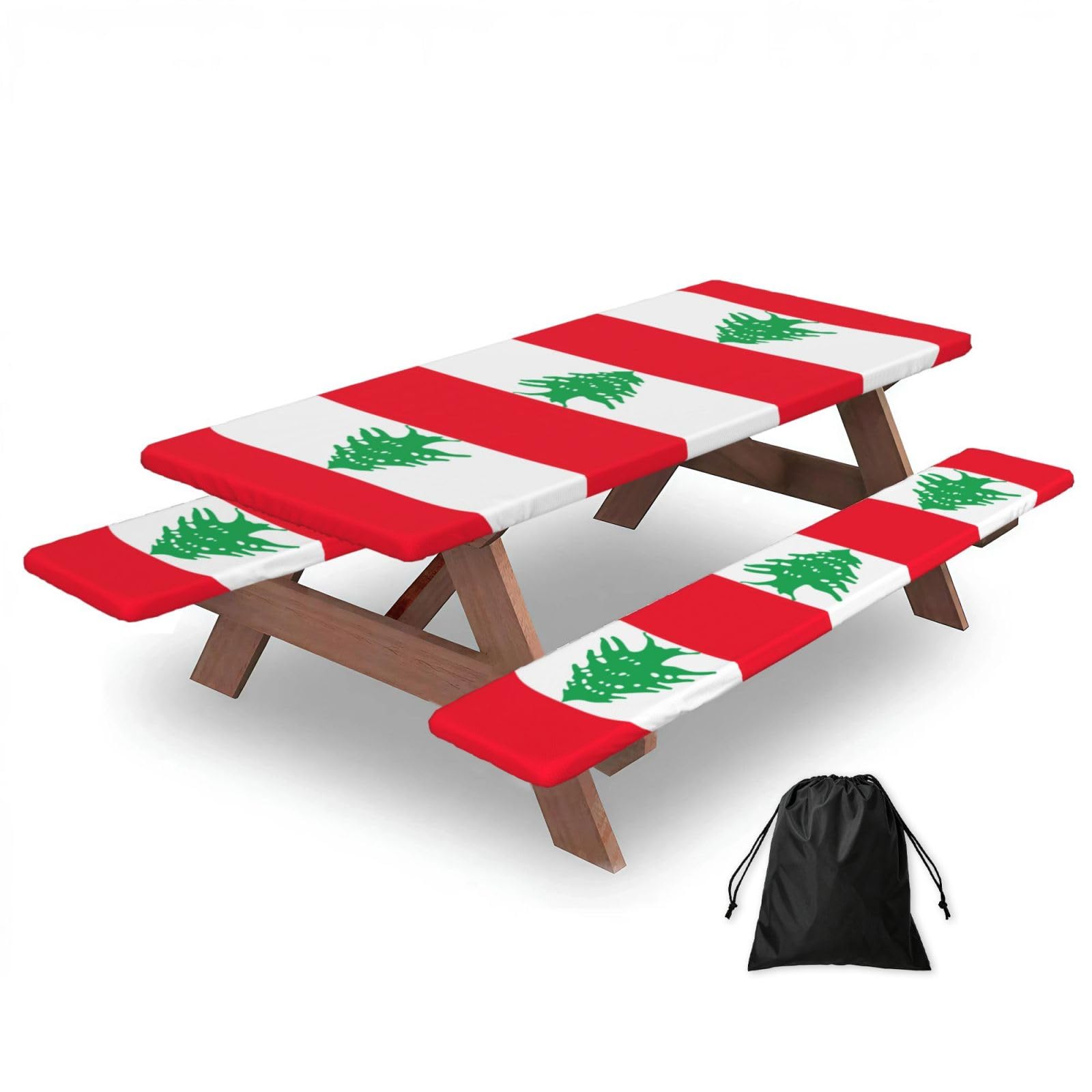 Zyjhyy Black Flag Of Lebanon Print 3 Pack Wipeable Picnic Bench Cover And Table Cover Lightweight Table Cloth For Camping Outdoor