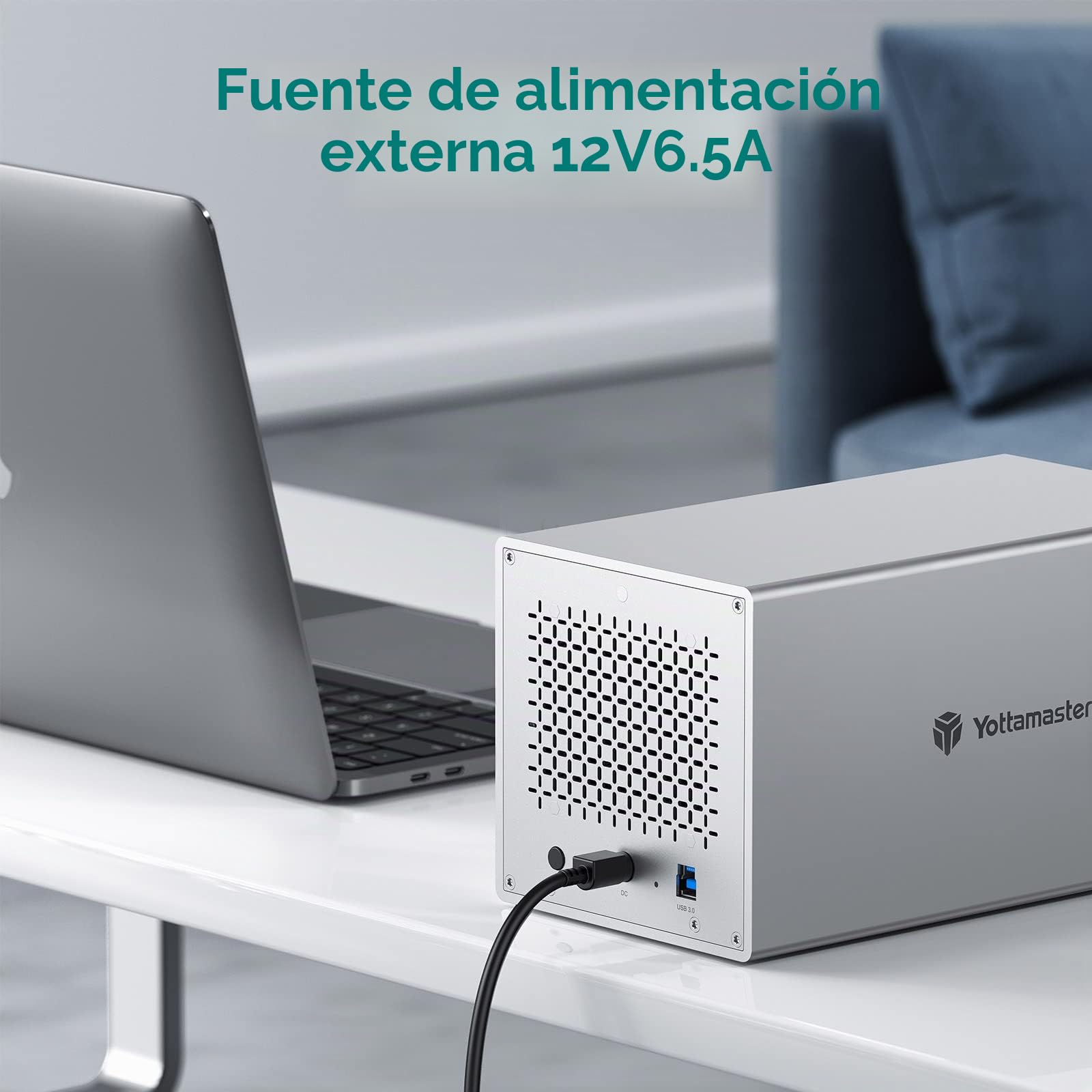 Yottamaster 4 Bahías Aluminio Caja para Disco Duro de 2.5"/3.5" SATA HDD/SSD Soporta 4 x 22TB, USB 3.0 Externo Carcasa para Disco Duro con Ventilador de 80mm
