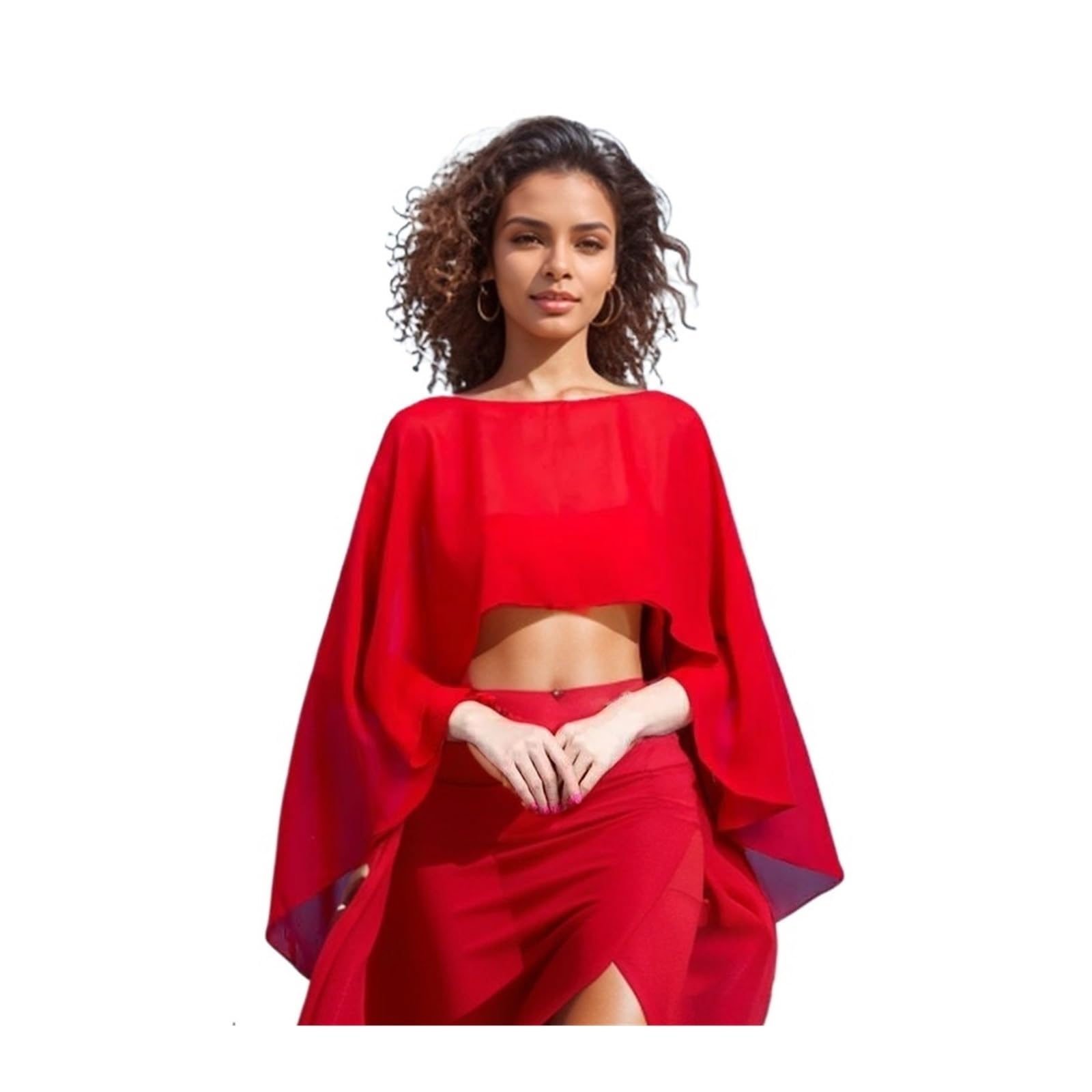 ZRHWSPD Chiffon Tops For Women Women's Ladies Wedding Capes Chiffon Jacket Wraps Shrug Bridal Bolero Long Shawl And Wraps(Red)
