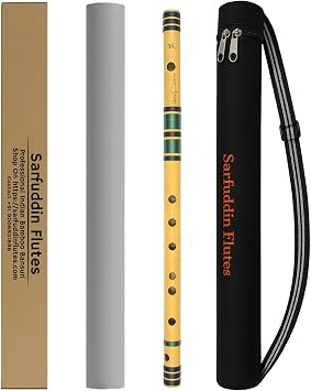 Sarfuddin Flutes C Sharp Medium 18 Inches Right Handed Bamboo Flute Bansuri Tuned 440hz Black And Green Color Combinations With Carry Bag