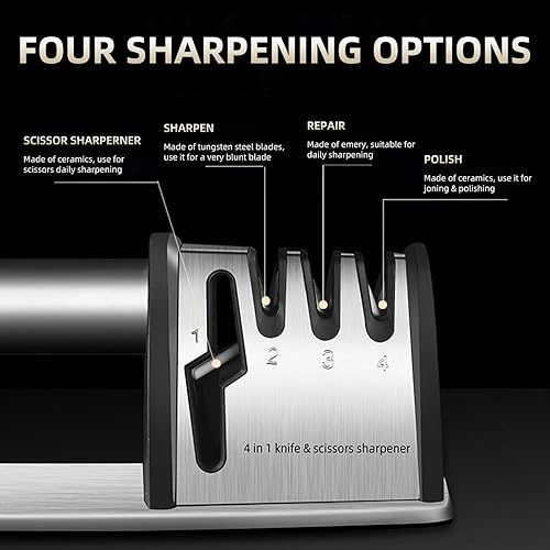 Miniatura 3 de Kit de afilador de cuchillos. Herramienta de afilado de cuchillas y tijeras de cocina profesional 4 en 1, potentes accesorios de afilado de