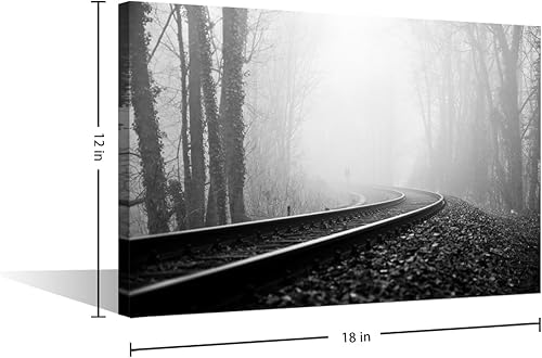 Vista 475 de 1 lienzo decorativo para pared, ferrocarril a través del bosque de pinos con niebla, decoración moderna para el hogar, sala de estar, arte de pared