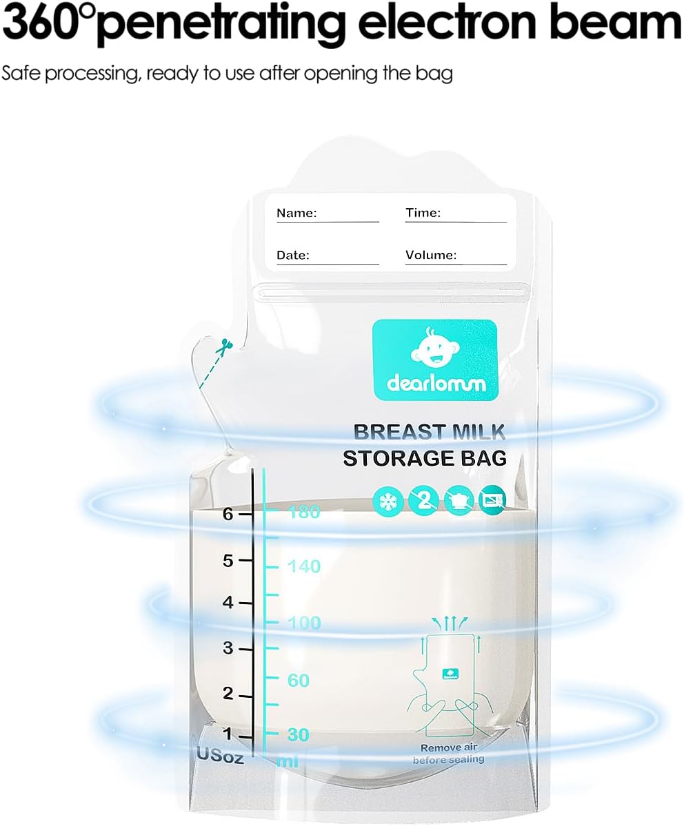 dearlomum BPA-Free Breastmilk Storage Bags - 120 Pcs, 6 Ounce, Self-Standing with Pour Spout, Space-Saving Flat Profile, Ideal for Convenient Breastfeeding and Milk Storage, Refrigeration & Freezing