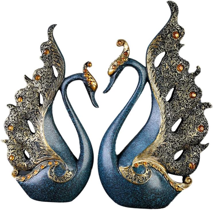2 Pcs/Set Peacock Decorations, Natural Resin Peacock Sculptures for Wine Cabinet, TV Cabinet, Home Use(Blue)