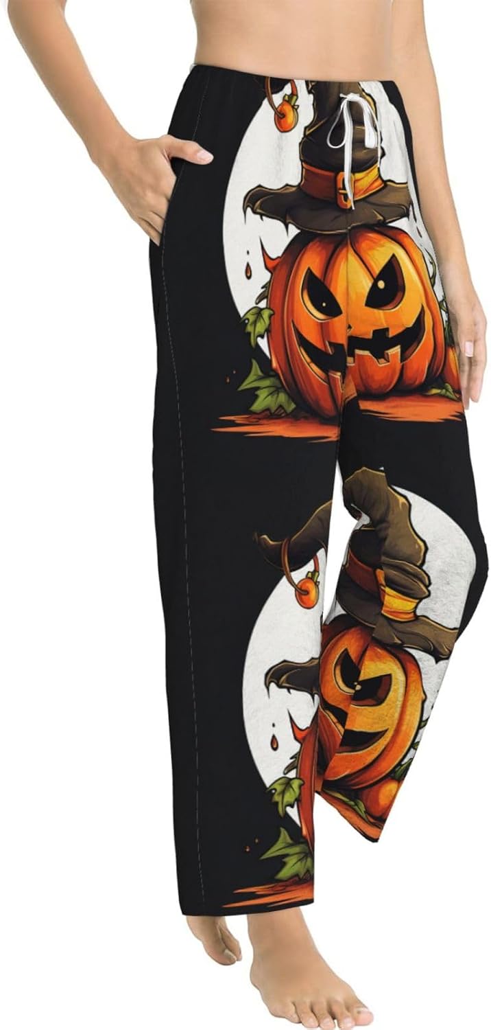 Halloween Cute Pumpkin Print Women'S Flannel Christmas Pajama Pants Warm Comfy Lounge Sleep Pants For Holiday Xmas