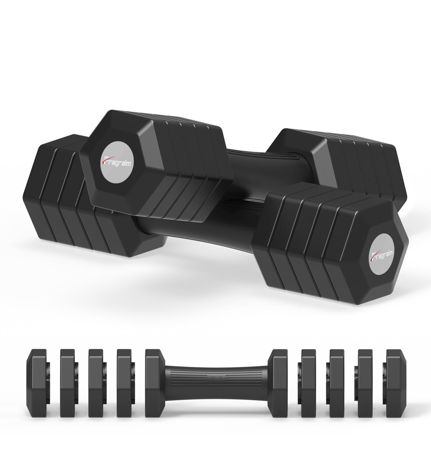 Fragraim Adjustable Dumbbells Set for Women Men 5.44 kg,4 in 1 Hand Weights Set Each 0.9 kg, 1.36 kg, 1.81 kg, 2.27 kg, 2.72 kg Weights Dumbbell Set for Home Gym - Black