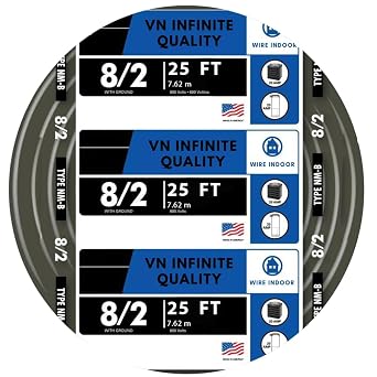 8/2 NM-B Nonmetallic with Ground Sheathed Cable Residential Indoor Wire 25ft