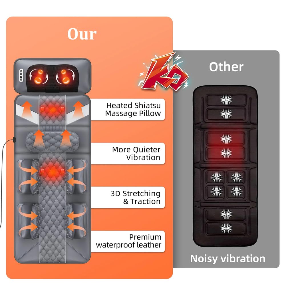 Colchón de Masaje de Calentamiento y vibración, cojín de Masaje Completo Sistema de Masaje Triple SPA Shiatsu, Vibración, Termoterapia para aliviar el Dolor