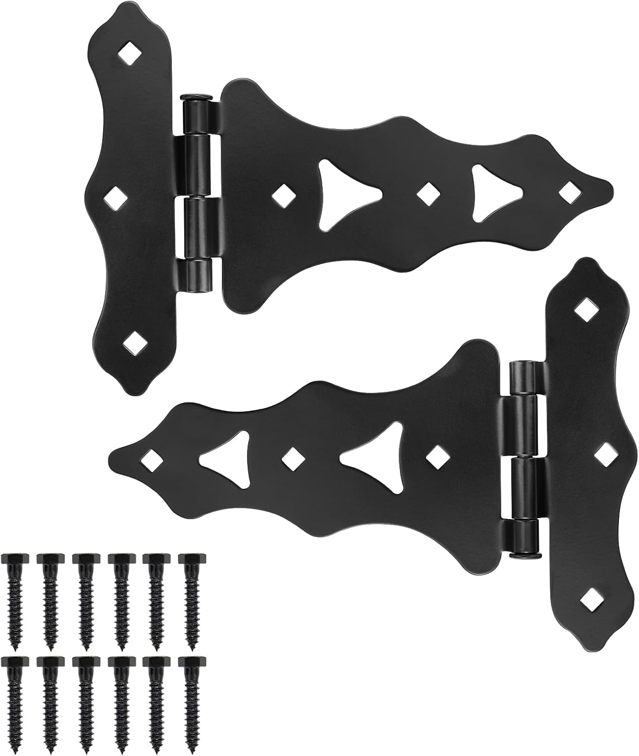 Gate Hinges for Wood Fence 1 Pack, Industrial Strength T-Hinge with Decorative Hammered Finish, Rust-Resistant Shed Door Hardware for Outdoor Use