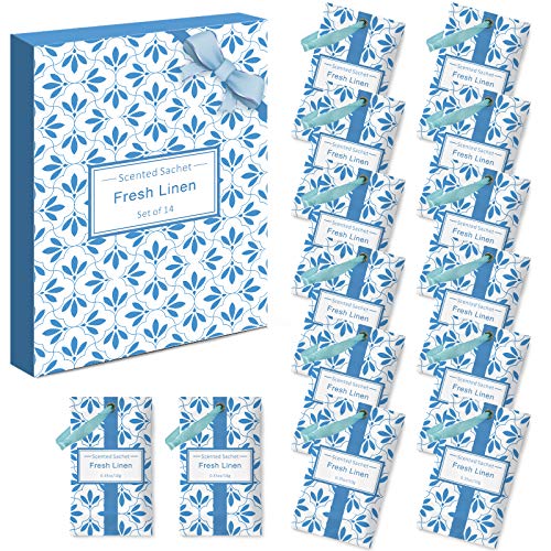 SnailDigit Linen Sachets, Scented Sachet, Fragrance Sachets for Home, Drawers, Closets, Wardrobe, Shoe Box, Car, Suitcase, Bag, Desks, Wedding Decoration, Fresh Fragrance, Gift for Women（Pack of 14）