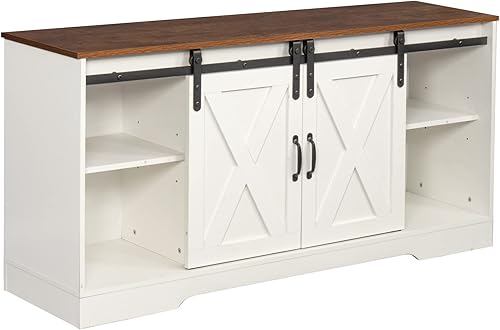 Miniatura 1 de Moderno soporte de TV de granja con puerta corrediza de granero, centro de entretenimiento rústico para TV de 655550 pulgadas, mesa consola de TV,